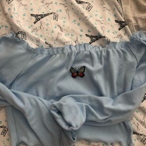Blue butterfly top